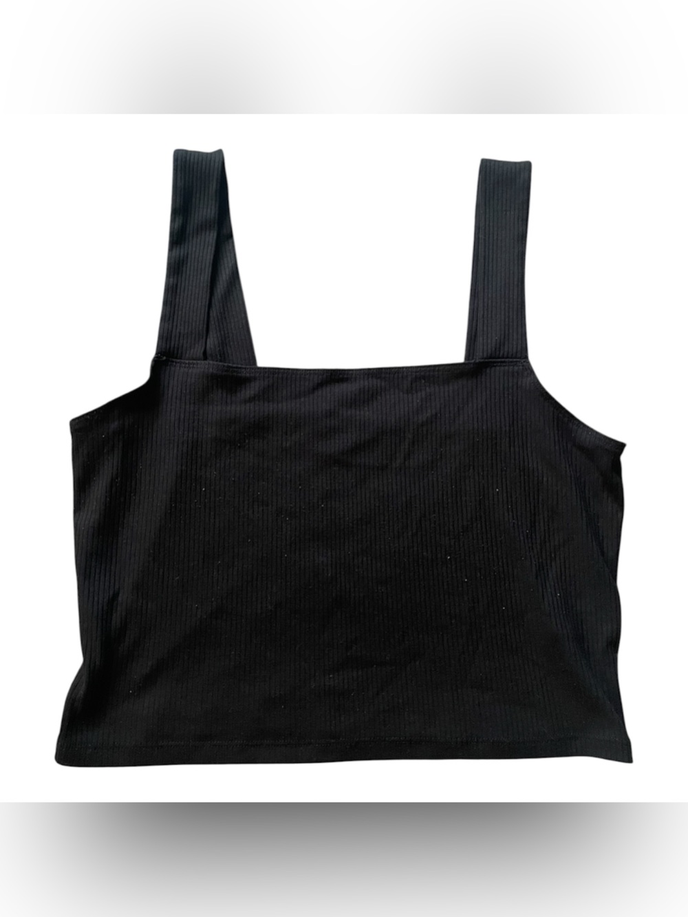 American eagle square neck ribbed black cropped tank top large
